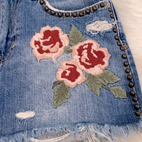 Free People Floral Embroidered Denim Mini Skirt - Picture 9 of 9